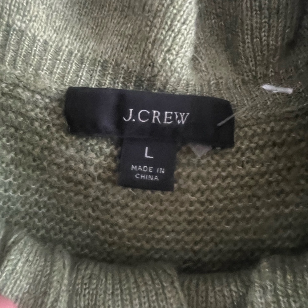 J.Crew Olive Green Ruffled Collar alpaca blend Sweater size L - Picture 3 of 7